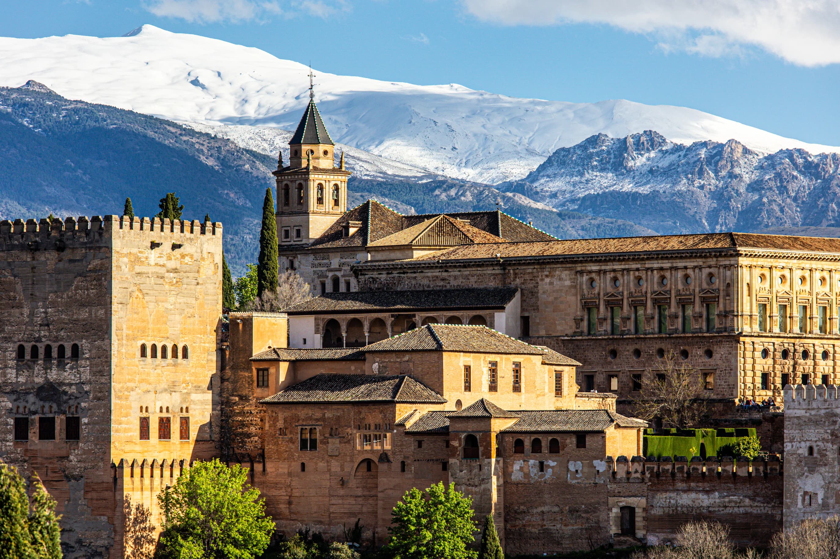 A city with a mountain in the background